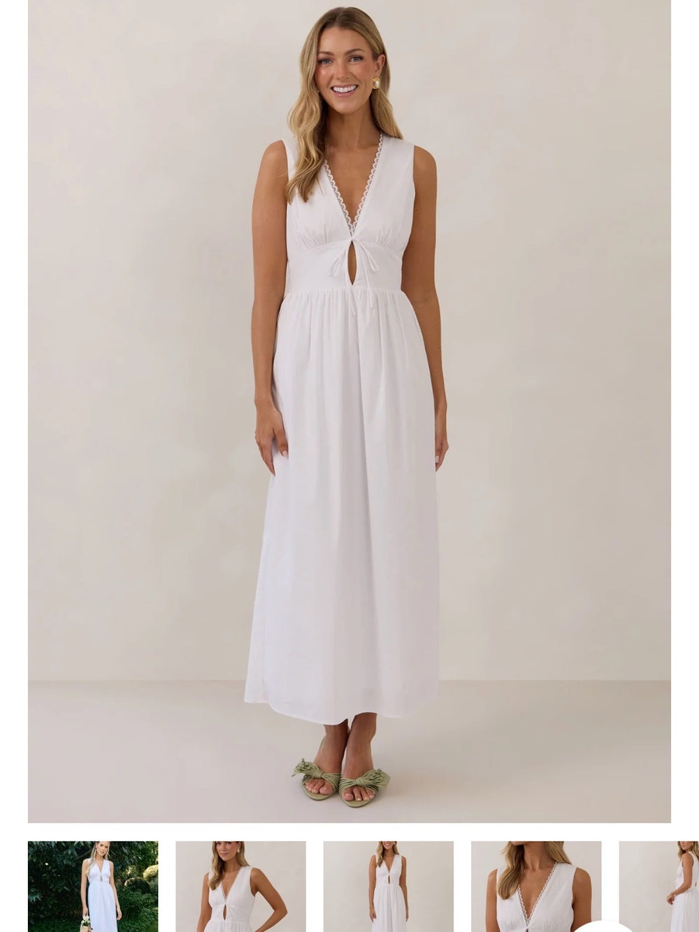 Park & Fifth White Maxi Dress with V-Neck and Keyhole Detail